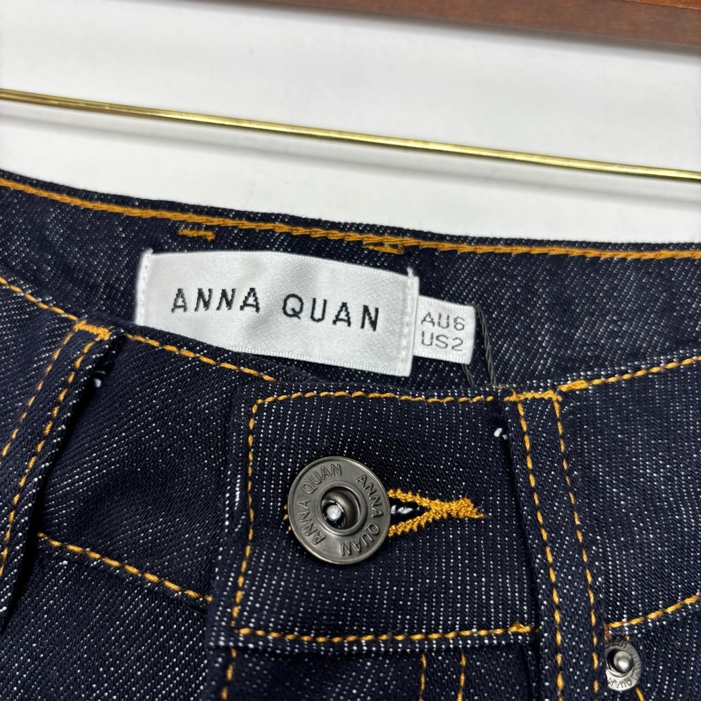 Anna Quan Finn Jeans Dark Indigo Relaxed Straight Leg Cotton Rigid Denim Size 2 - Picture 7 of 16